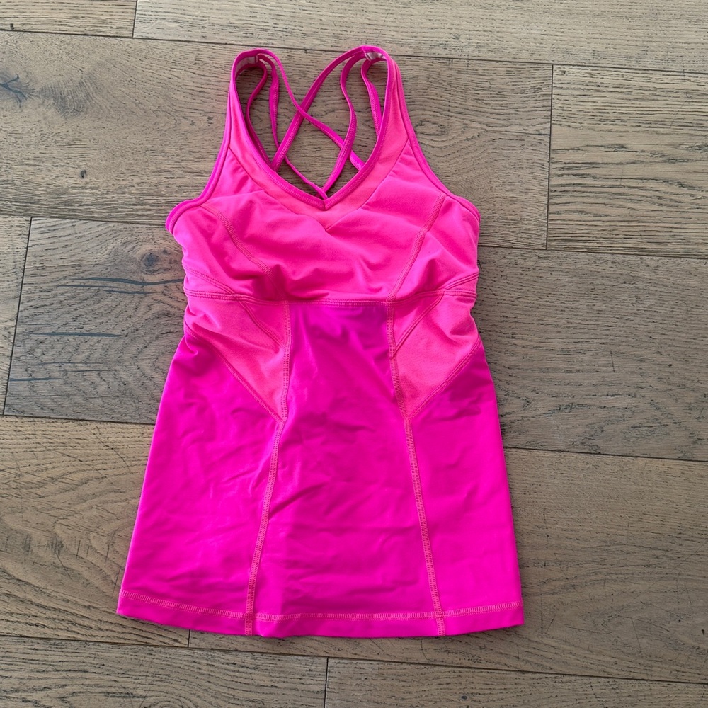 Pink Strappy Lululemon Athletic Tank Top with built in bra